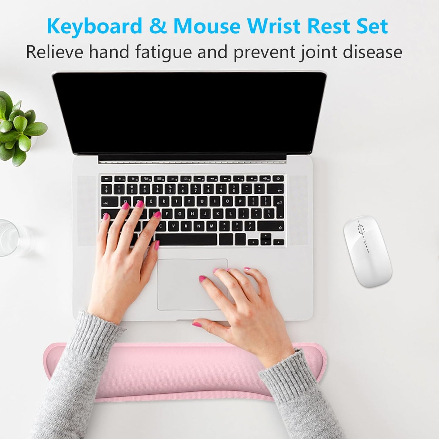 Dapesuom Enlarge Keyboard Wrist Rest, Memory Foam Keyboard Wrist Cushion for Computer Desk Mats Support, Pain Relief Ergonomic Mouse Pad Rests with Non-Slip Base for Gaming, Laptop, Radiant Orchid