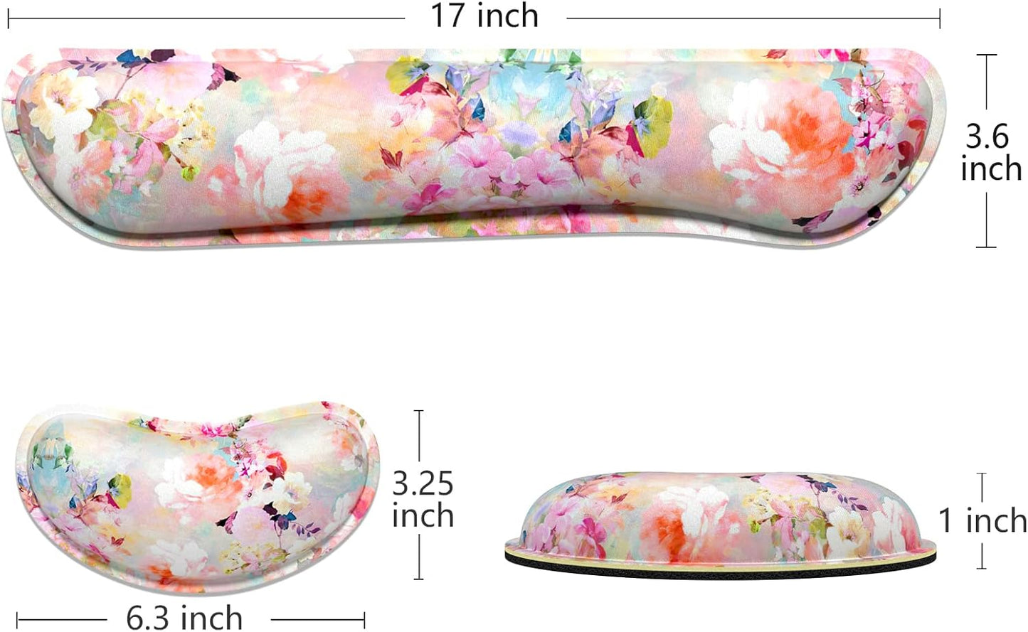 Dapesuom Enlarge Keyboard Wrist Rest, Memory Foam Wrist Cushion for Desk Mat Support, Cute Pain Relief Keyboard Mouse Pad Rests Set with Non-Slip Base for Gaming Laptop Office Computer, Elegant Flower