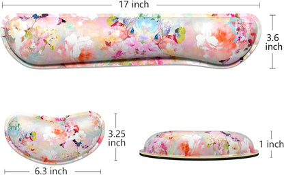 Dapesuom Enlarge Keyboard Wrist Rest, Memory Foam Wrist Cushion for Desk Mat Support, Cute Pain Relief Keyboard Mouse Pad Rests Set with Non-Slip Base for Gaming Laptop Office Computer, Elegant Flower