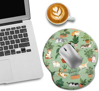 LIMKRIAN Cat Ergonomic Mouse Pad with Wrist Rest, Gaming Mouse Pad with Wrist Support, Funny Mouse Pads for Desk, Computer Mousepad with Non-Slip Pain Relief PU Base, Cute Office Desk Accessories