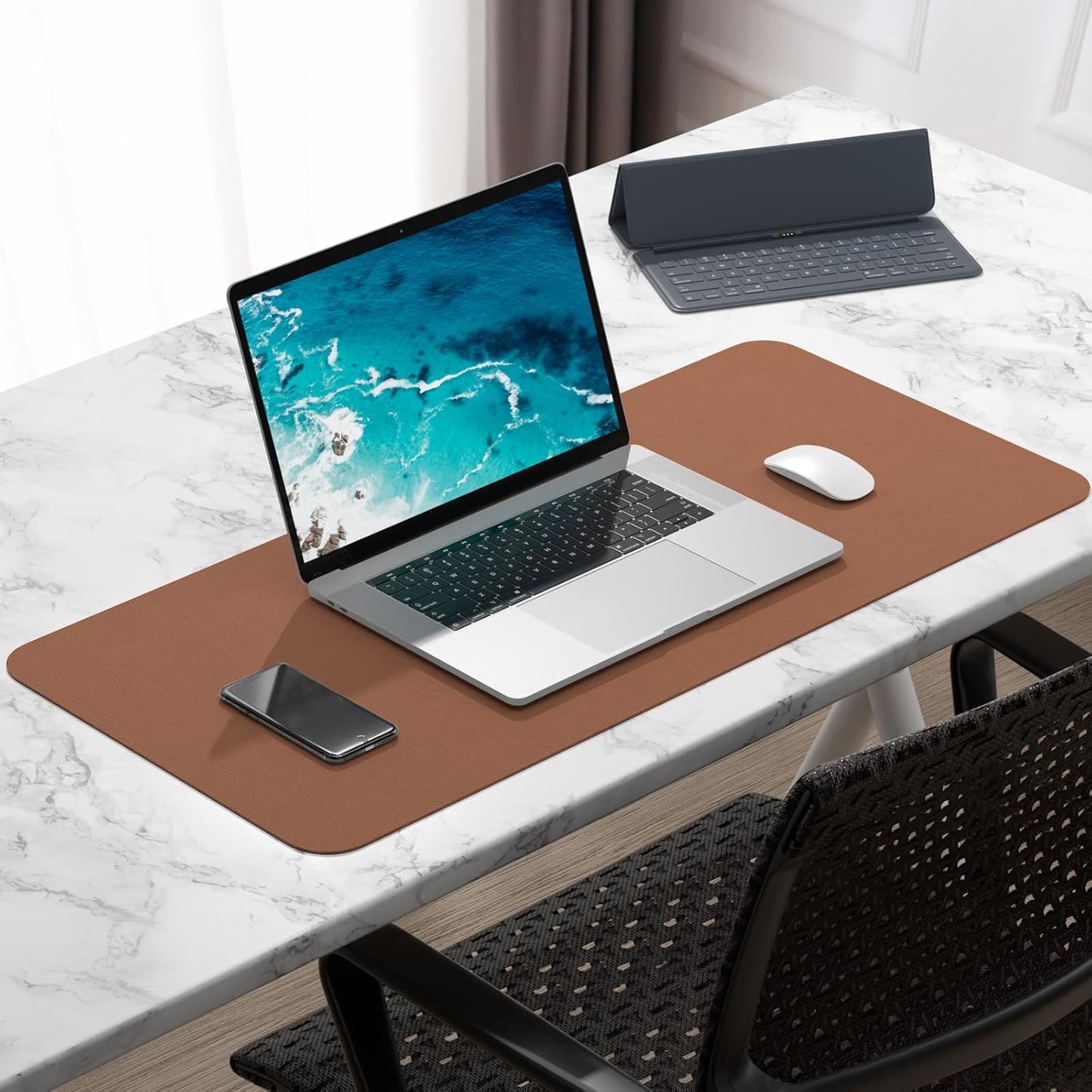 Hsurbtra Desk Pad, 23.6" x 13.8" PU Leather Desk Mat, M Extended Mouse Pad, Waterproof Desktop Blotter Protector, Non-Slip Ultra Thin Small Laptop Keyboard Writing Mat for Office Home, Pink