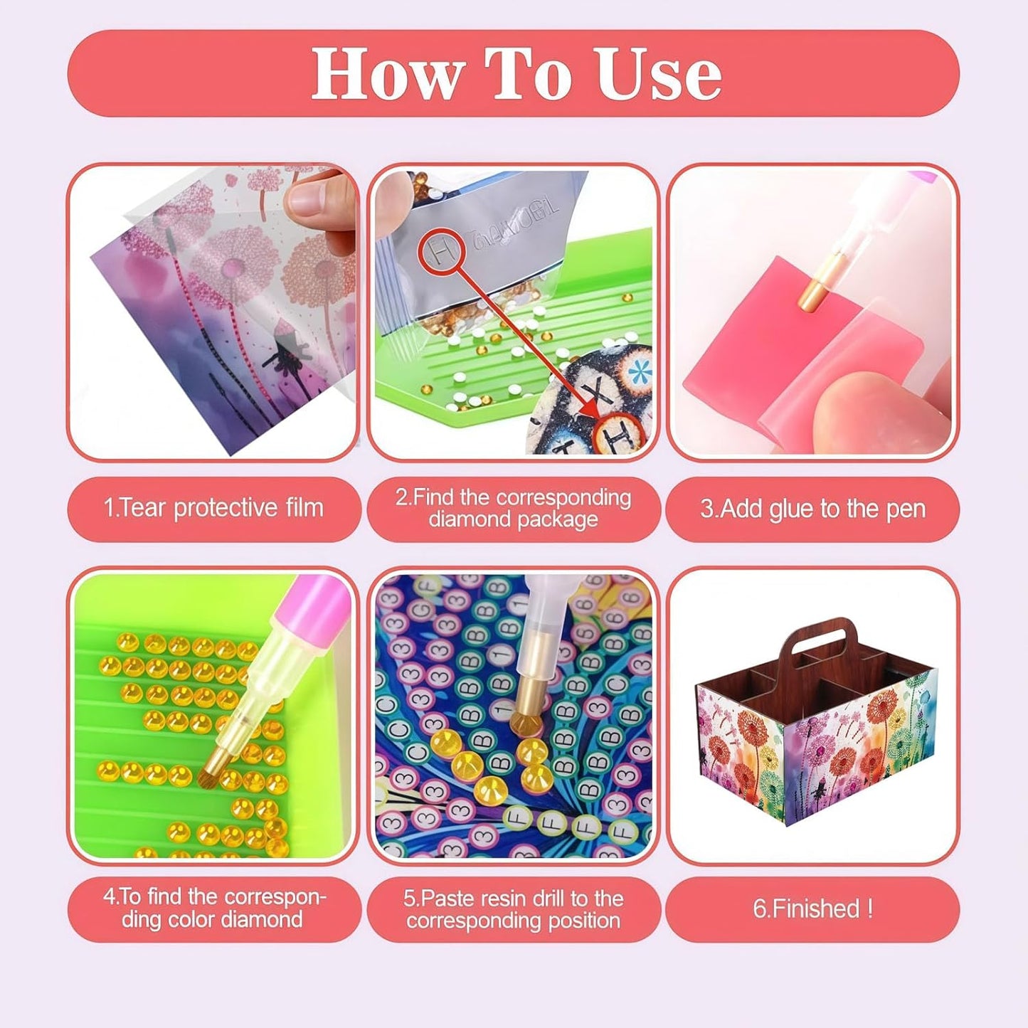 LSQFS DIY Diamond Painting Storage Box, Wooden Multi-Grid Organizer with Handle, Portable Desktop Caddy for Art Kits, Craft Tools, Makeup Brushes, Stationery Home Office