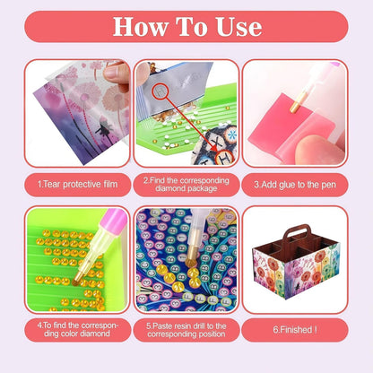 LSQFS DIY Diamond Painting Storage Box, Wooden Multi-Grid Organizer with Handle, Portable Desktop Caddy for Art Kits, Craft Tools, Makeup Brushes, Stationery Home Office