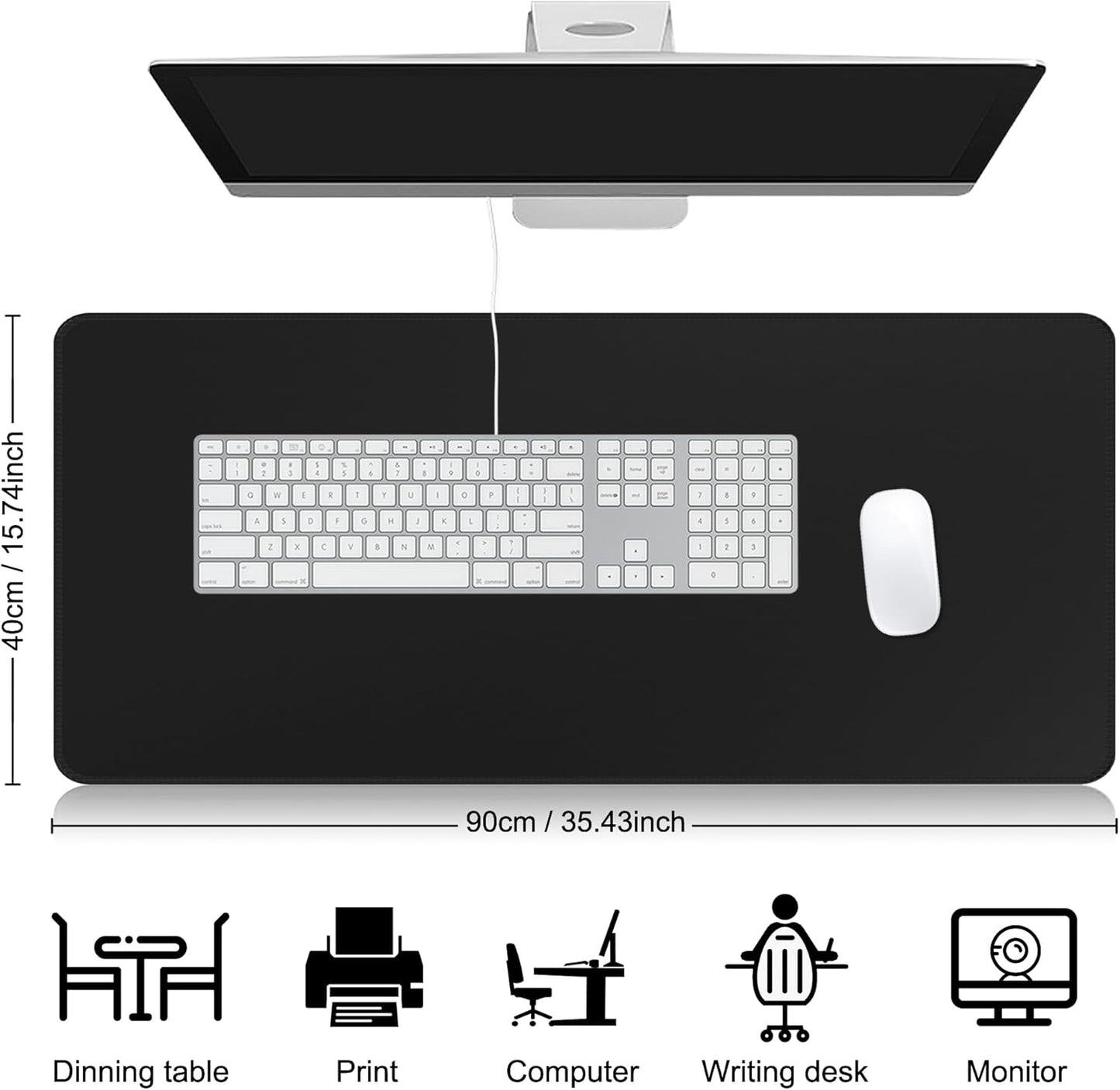 HGWALP Black Topographic Large Gaming Mouse Pad Extended XXL(900 * 400 * 3MM) Mouse Mat Long Desk Pad with Stitched Edges for Keyboard Home Office Gaming Work Big Desk Mat