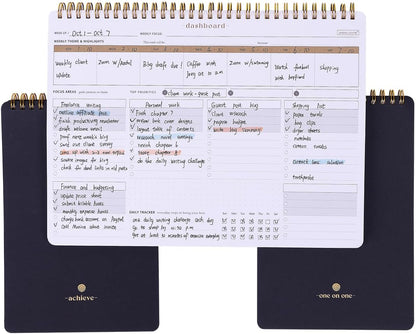ZERONE CENTRE Productivity Weekly Planner - 54 Sheets Dashboard Spiral Deskpad Has 6 Focus Areas to List Tasks for Goals, Projects, Clients, Academic, or Shopping-Organize Your Daily Work Efficiently