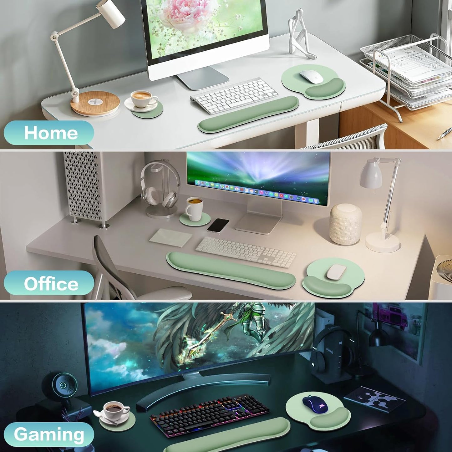 Ergonomic Keyboard Wrist Rest, Mouse Pad with Wrist Rest Anime, Cat Gaming Mousepad with Wrist Support, Memory Foam Wrist Rest Set for Computer Keyboard, Funny Cute Office Desk Accessories
