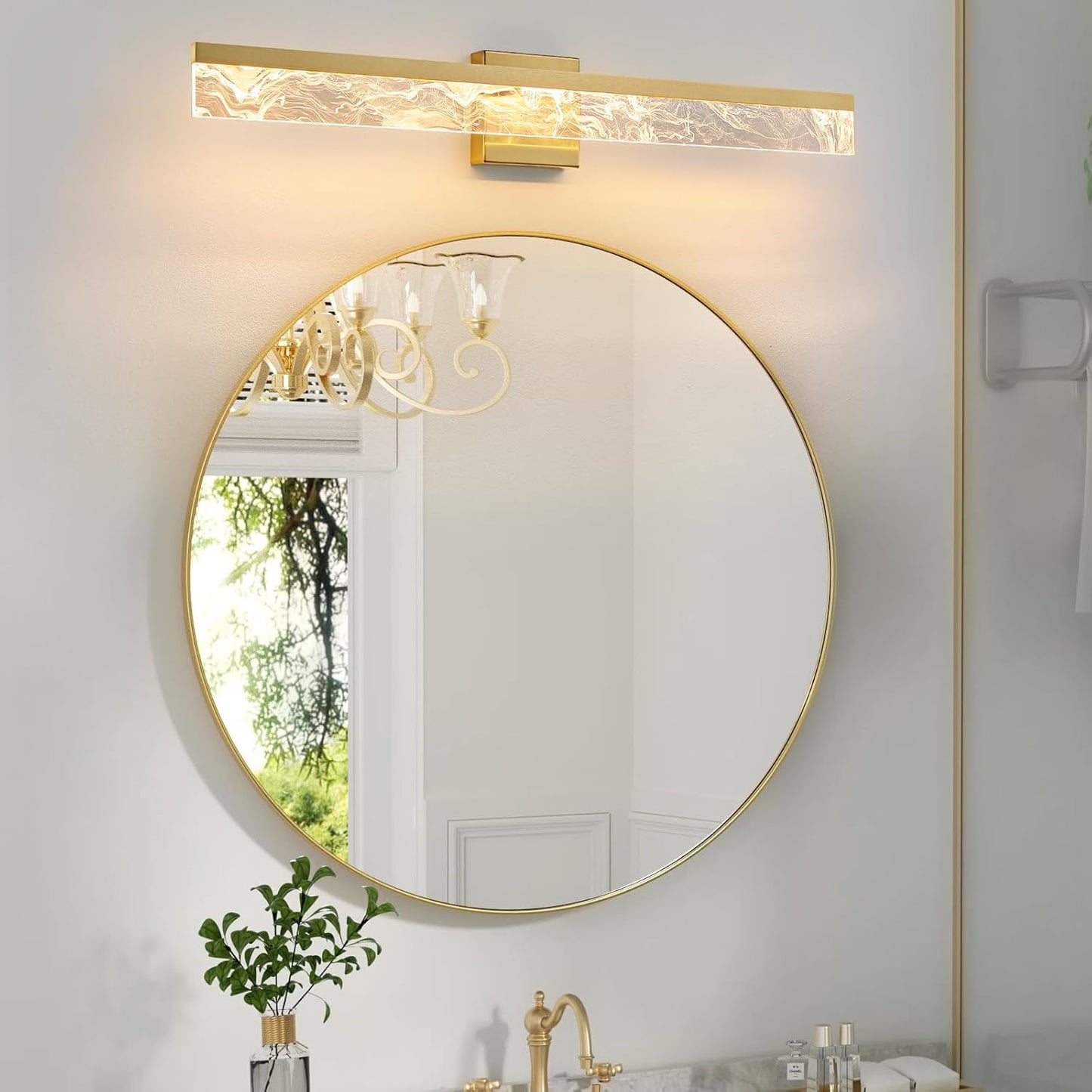 AIJIASI 39-Inch Brushed Gold Vanity Light Fixture, 28W Dimmable LED Modern Light Bar for Bathroom Mirror, Restroom, Bedroom (3000K)