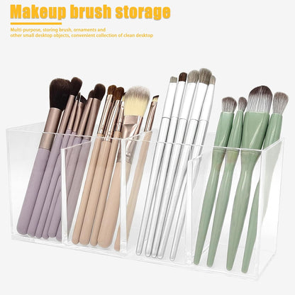 Cerpourt Black Makeup Brush Organizer,Acrylic Cosmetic Brushes Storage Holder with 3 Slots,Pencil Pen Holder for Desk,Desk Organizer and Accessories for Vanity