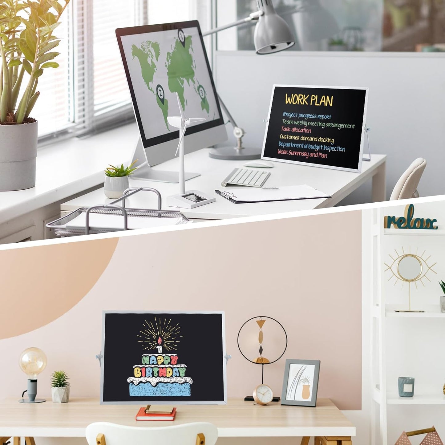 Small Magnetic Chalk Board Easel 10"X10", Double-Sided Tabletop & Wall Hanging Chalkboard with 4 Chalks & Eraser, Desktop Mini Black Board Sign for Office Desk Home Menu and School