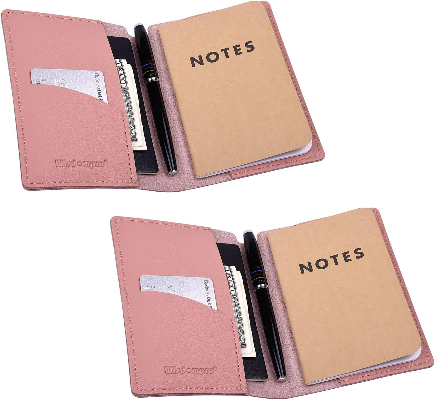 Wisdompro Journal Cover, 2 Pack PU Leather Notebook Cover for Field Notes, or other 3.5" x 5.5" Pocket Notebooks - Black