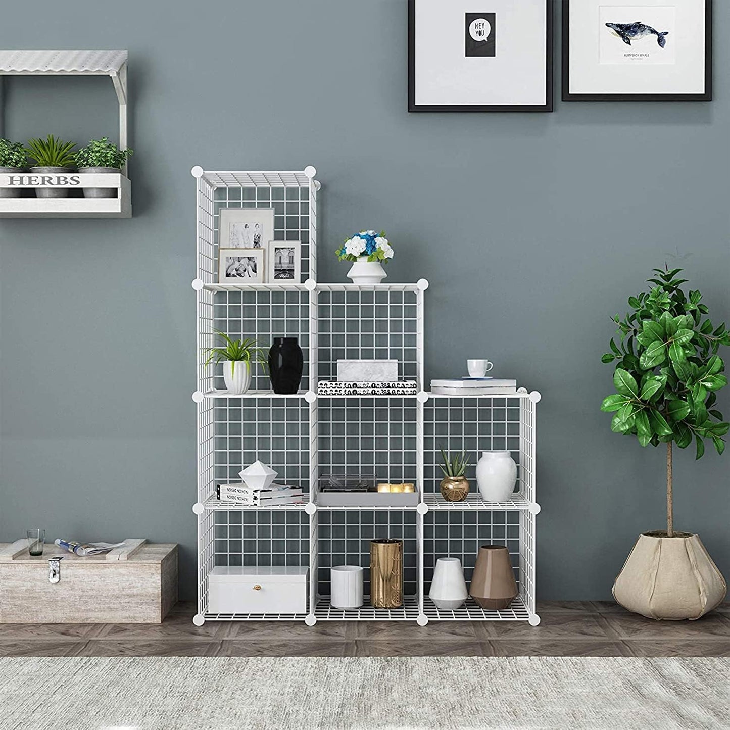 C&AHOME Wire Cube Storage, 6 - Cube Organizer Metal C Grids, Modular Shelves Units, Storage Bins Shelving, Closet Organizer, Ideal for Home, Office, Living Room, 36.6”L x 12.4”W x 36.6”H Black