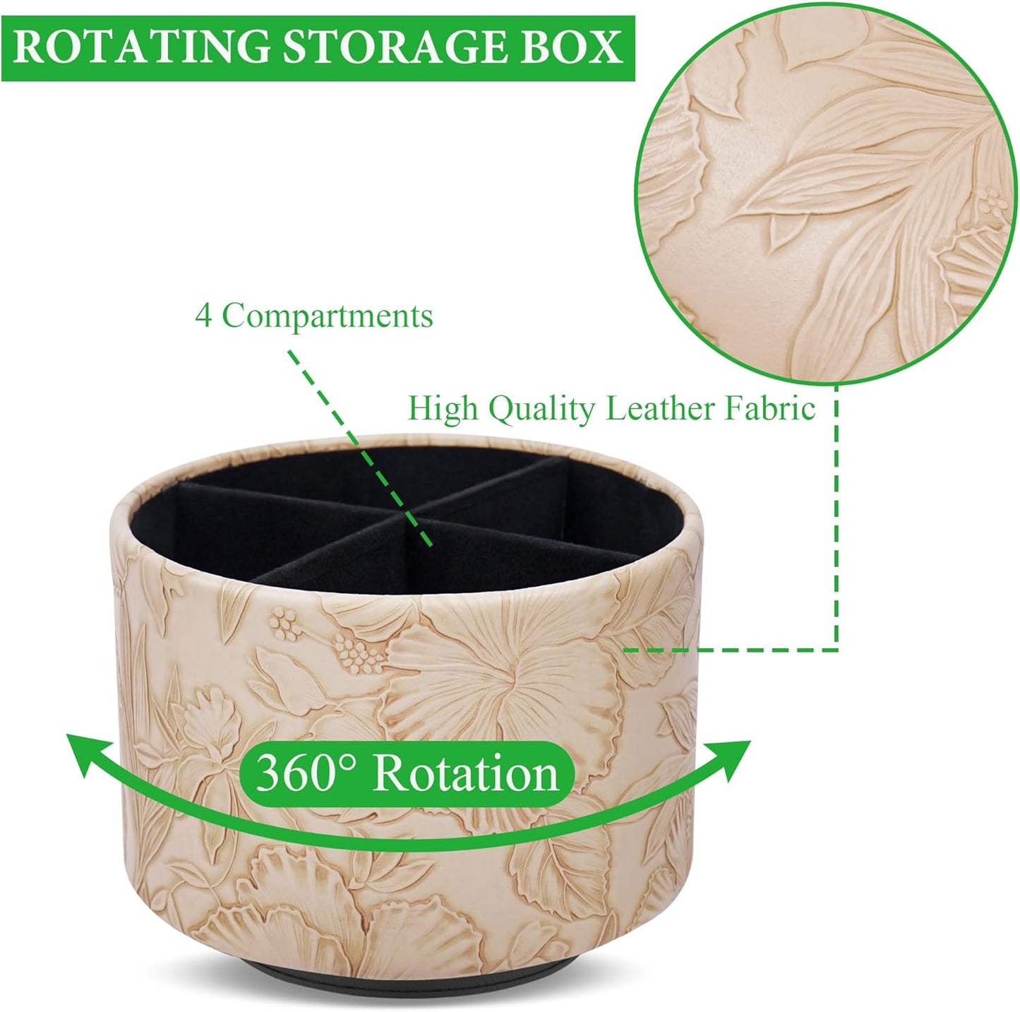 Round Leather Art Supply Organizer,Remote Control Holder,360 Degree Rotating,Multi-Functional Pencil Holder,4 Compartments Desktop Stationary Organizer(1-Fractal Flower) | Round - Colors C