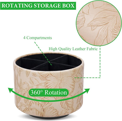 Round Leather Art Supply Organizer,Remote Control Holder,360 Degree Rotating,Multi-Functional Pencil Holder,4 Compartments Desktop Stationary Organizer(1-Fractal Flower) | Round - Colors C