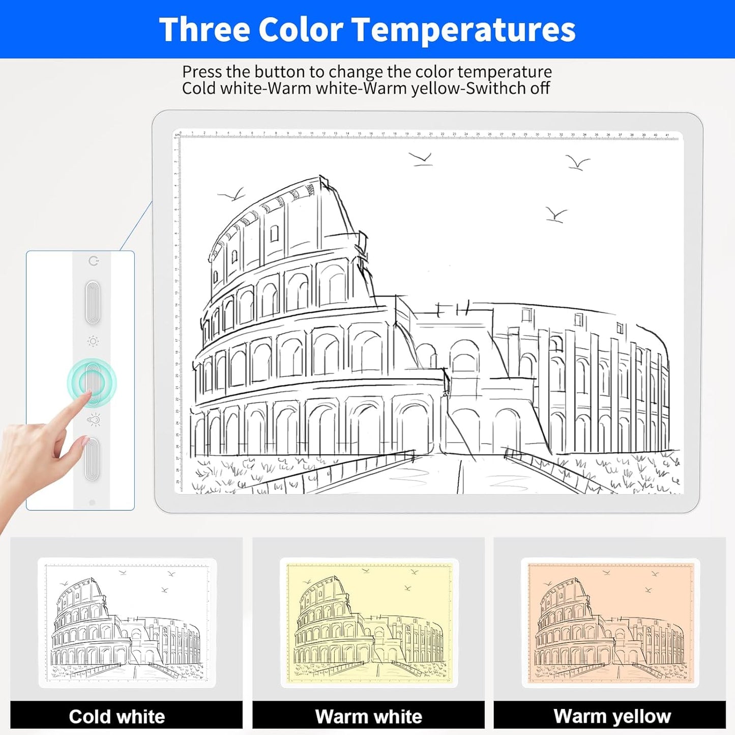 Elice Rechargeable A3 Light Pad for Diamond Painting, Magnetic LED Light Board with Physical Button, Super Bright Diamond Art Light Pad, Ultra-Thin Light Box for Tracing, Weeding Vinyl, Artists -Black