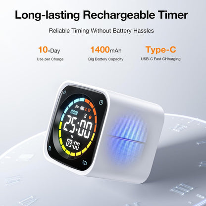 Ticktime TK3 Pomodoro Timer Cube, Productivity Timer, 5/10/30/60 Min Presets, Custom Countdown, Stopwatch & Clock, Triple Alarms, Silent/Vibration/Sound Alerts, Rechargeable for ADHD Study Task, Black