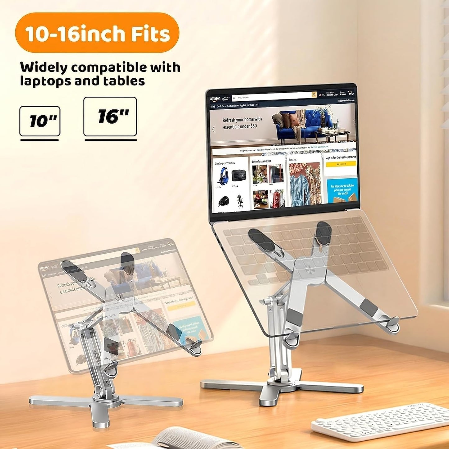 Moallia Laptop Stand with 360 Rotating Base, Computer Notebook Laptop Riser Metal Holder for Desk Collaborative Work, Fully Foldable for Easy Storage, Fits All MacBook, Laptops up to 16 inches, Black