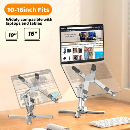 Moallia Laptop Stand with 360 Rotating Base, Computer Notebook Laptop Riser Metal Holder for Desk Collaborative Work, Fully Foldable for Easy Storage, Fits All MacBook, Laptops up to 16 inches, Black