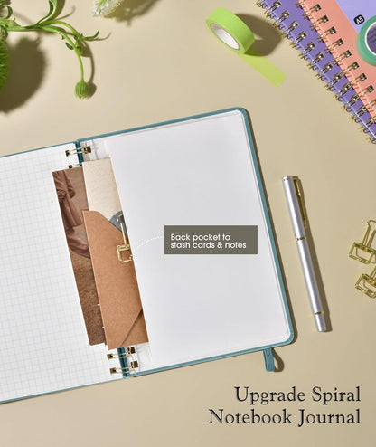 Graph Spiral Journal Notebook, A5 Hardcover Spiral Journals for Women Men, 100 GSM Graph Paper Notebooks, 150 Pages Spiral Bound Grid Notebook for Writing Note Taking Work 5.75" x 8.38" Olive Green