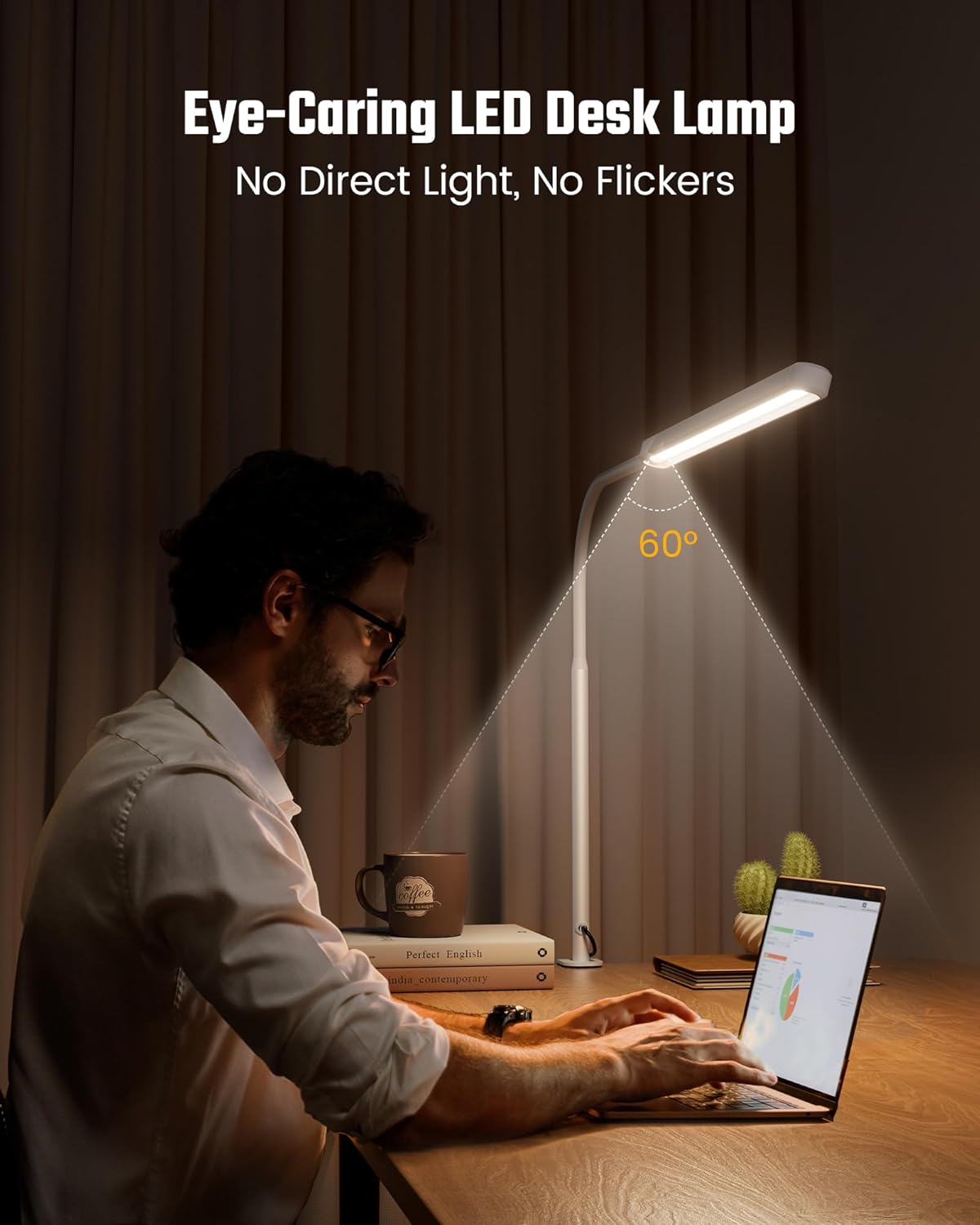 SUPERDANNY Eye-Caring LED Desk Lamp 360° Flexible Gooseneck Work Lamp with Desk Side Clamp Touch Control 3 Light Colors Smooth Dimming Task Lighting Reading Light for Home Office College Dorm, Black
