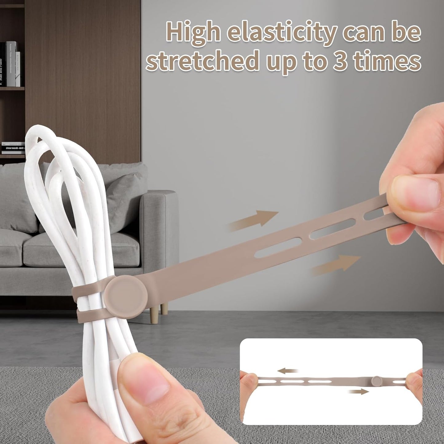 Oligei 25 Pcs Silicone Cable Ties, Cable Ties Reusable, High Elasticity Cord Wraps for Electrical Cords, Cord Organizer for Earphone, Phone Charger(Black)