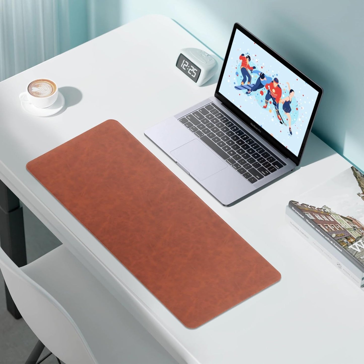 Leather Desk Pad Protector, Office Desk Mat, Large Laptop Mouse Pad, PU Non-Slip Desk Blotter, Waterproof Writing Pad, Computer Keyboard Mat for Desktop 39.4 x 17 inch (Brown)