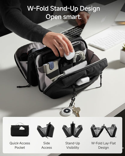 LUGGEX Large All-in-One Tech Pouch, CBX01 Cable Organizer Bag with Removable Crossbody Strap, Double Accessories Bag & Water Resistant for Kindle, Chargers, Cord, Earphone for Travel Office, Black
