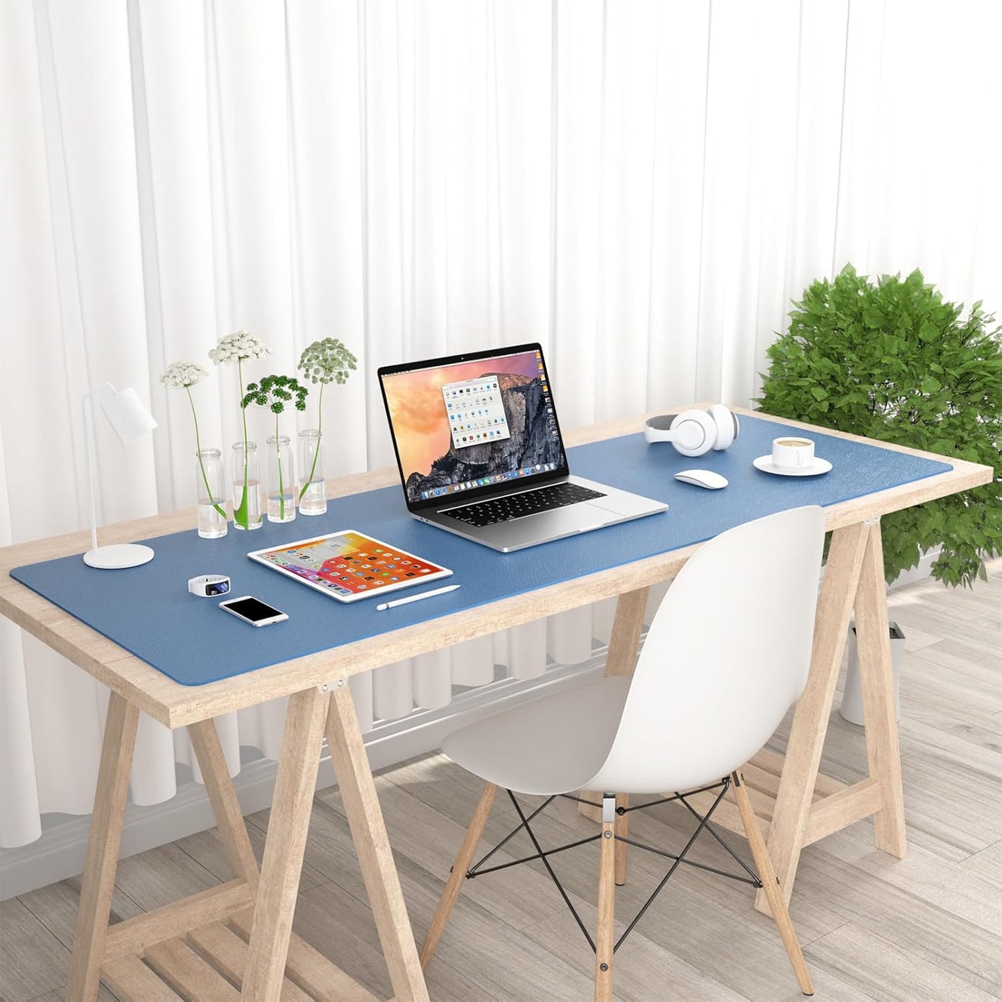 Hsurbtra Desk Pad, 23.6" x 13.8" PU Leather Desk Mat, M Extended Mouse Pad, Waterproof Desktop Blotter Protector, Non-Slip Ultra Thin Small Laptop Keyboard Writing Mat for Office Home, Pink