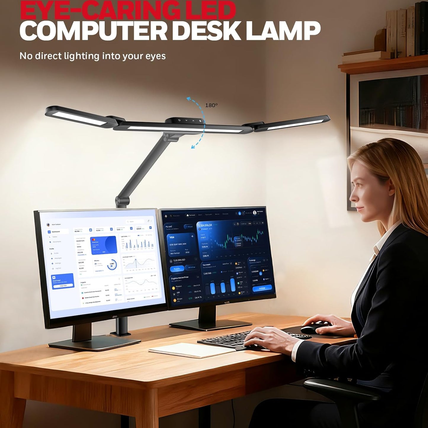 Honeywell LED Desk Lamp with Clamp - HJ3B Sunturalux Eye-Caring Desk Light for Home Office, 22W Ultra Bright 3-Section Adjustable Task Lamp with Stepless Dimming for Dual Monitor Lighting