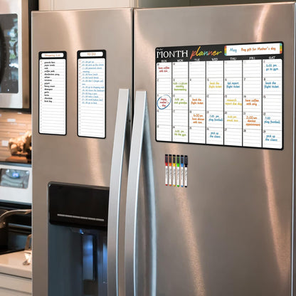 Magnetic Dry Erase List Board - 4"x12" Multifunctional List Board for Fridge - 6 Extra Fine Point Markers Included - Shipped Flat
