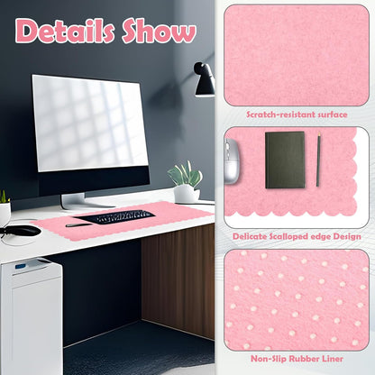 Copkim 35 x 16.5 Inch Felt Desk Mat with Scalloped Edges, Large Felt Mouse Pad Non Slip Scalloped Computer Laptop Desktop Pad for Keyboard and Mouse Home Office(Gray)