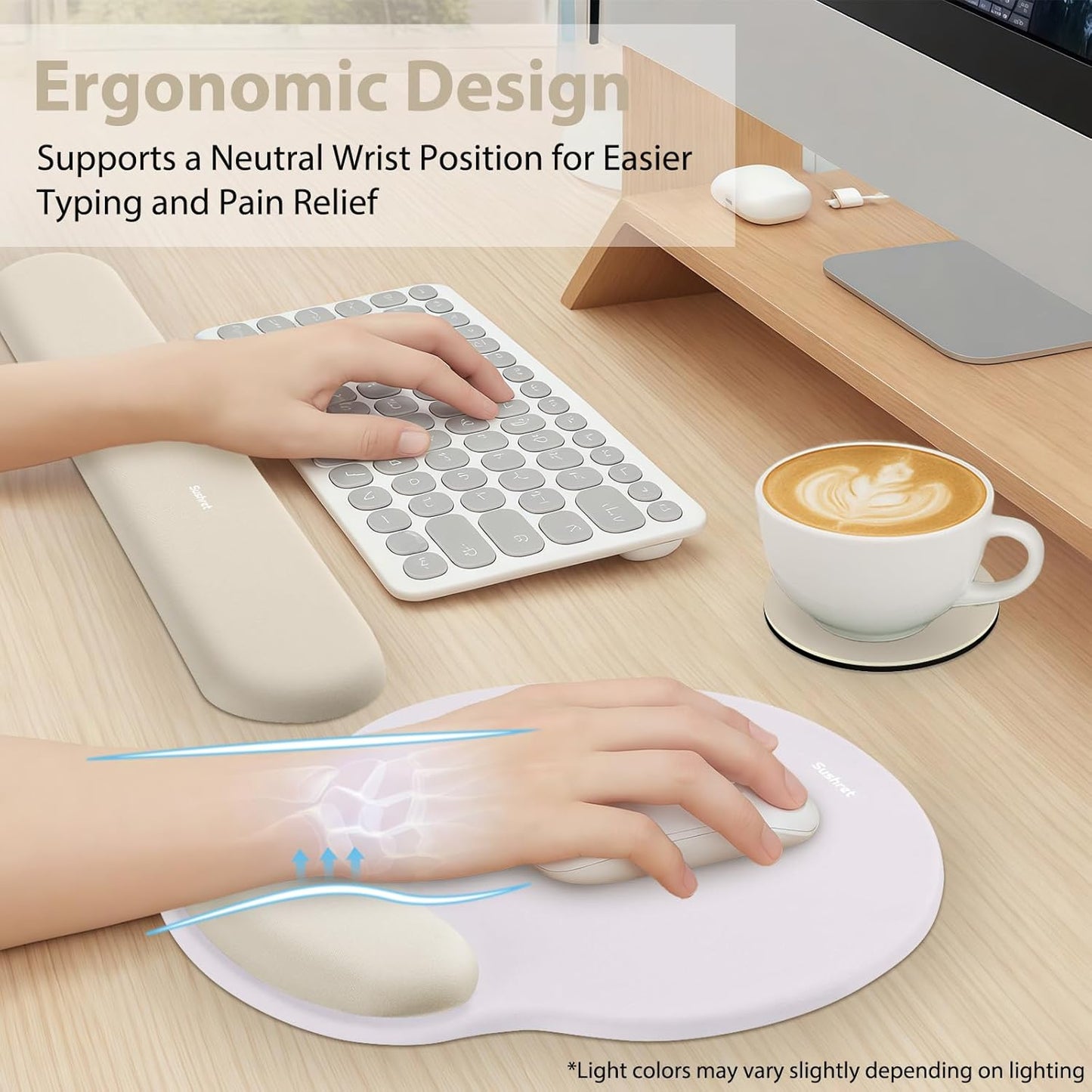 Sushret Mouse Pad and Keyboard Wrist Rest, 3-in-1 Gel Memory Foam Ergonomic Mouse Pad with Wrist Rest Set,Gaming Mousepad Arm Cushion Support for Computer Office Desk Accessories Cute Setup,Sage Green