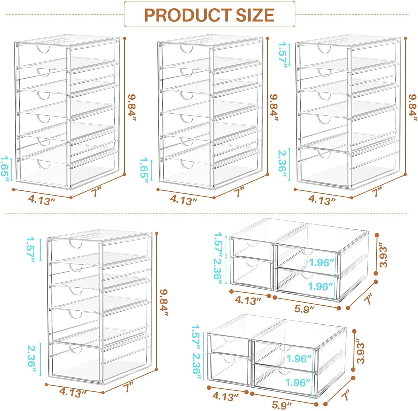 Acrylic Makeup Organizer with 13 Drawers, Bathroom Counter Organizer, Acrylic Organizers, Desk Organizer, Office Supplies, Storage Drawers for Cosmetic, Pencil, Coffee, etc 3 Pack