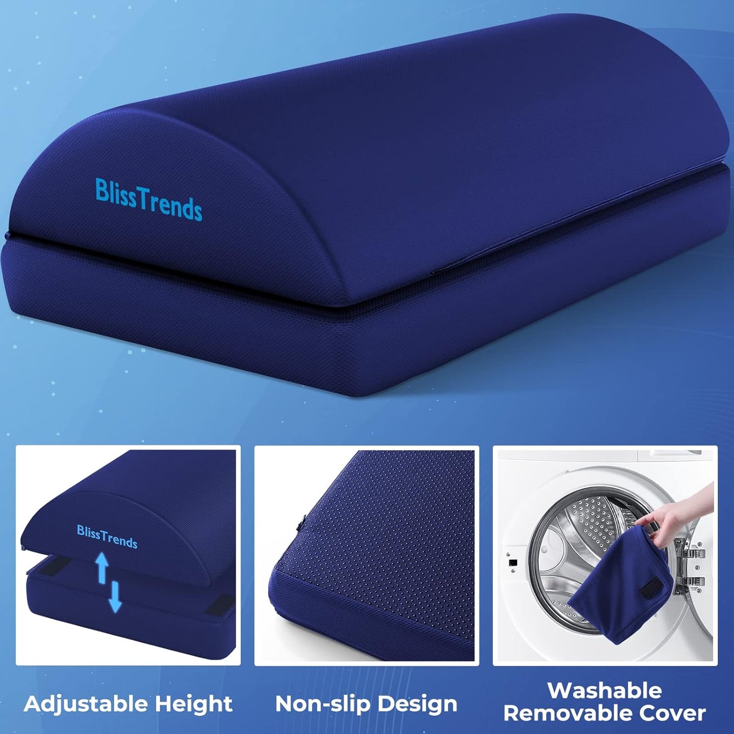 BlissTrends Foot Rest for Under Desk at Work-Versatile Foot Stool with Washable Cover-Comfortable Footrest with 2 Adjustable Heights for Car,Home and Office to Relieve Back,Lumbar,Knee Pain-Black