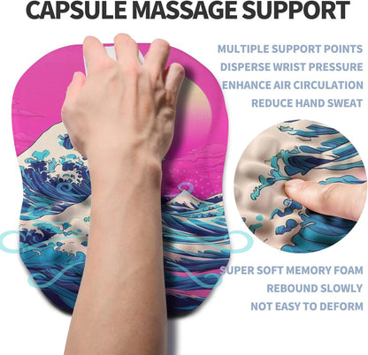 Ergonomic Raised Mouse Pad Wrist Support with Bilateral Slope Memory Foam Mousepad for Wrist Rest and Carpal Tunnel Pain Relief 11.8x7.9〃 Black