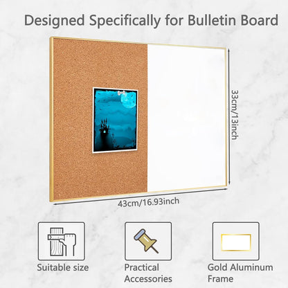 Okydoky Cork Board White Board Combo, Small Size 10.6" x 14.6" Magnetic Dry Erase Board/Bulletin Combination Board, Gold Aluminum Frame, for Home, Office, School(ZHBB-Gold-2737)