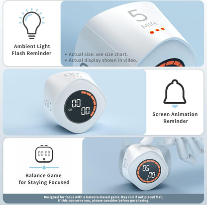 VEWINGL Cube Productivity Timer, 5/10/30/60 Min Presets + Custom Countdown, Silent/Vibrate/Sound Alarm, Pause & Resume, Desk Timer for Work, Study, Tasks, Kitchen