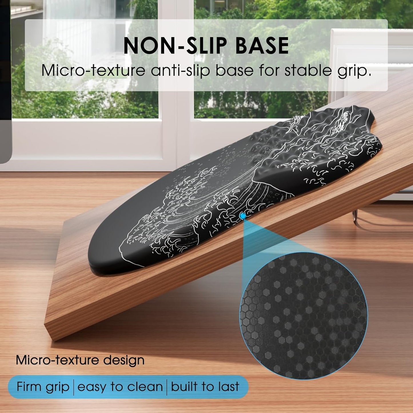 MROCO Ergonomic Mouse Pad with Wrist Support, Memory Foam Wrist Rest Mouse Pad, Non-Slip Base, Smooth Surface for Office & Home, Black