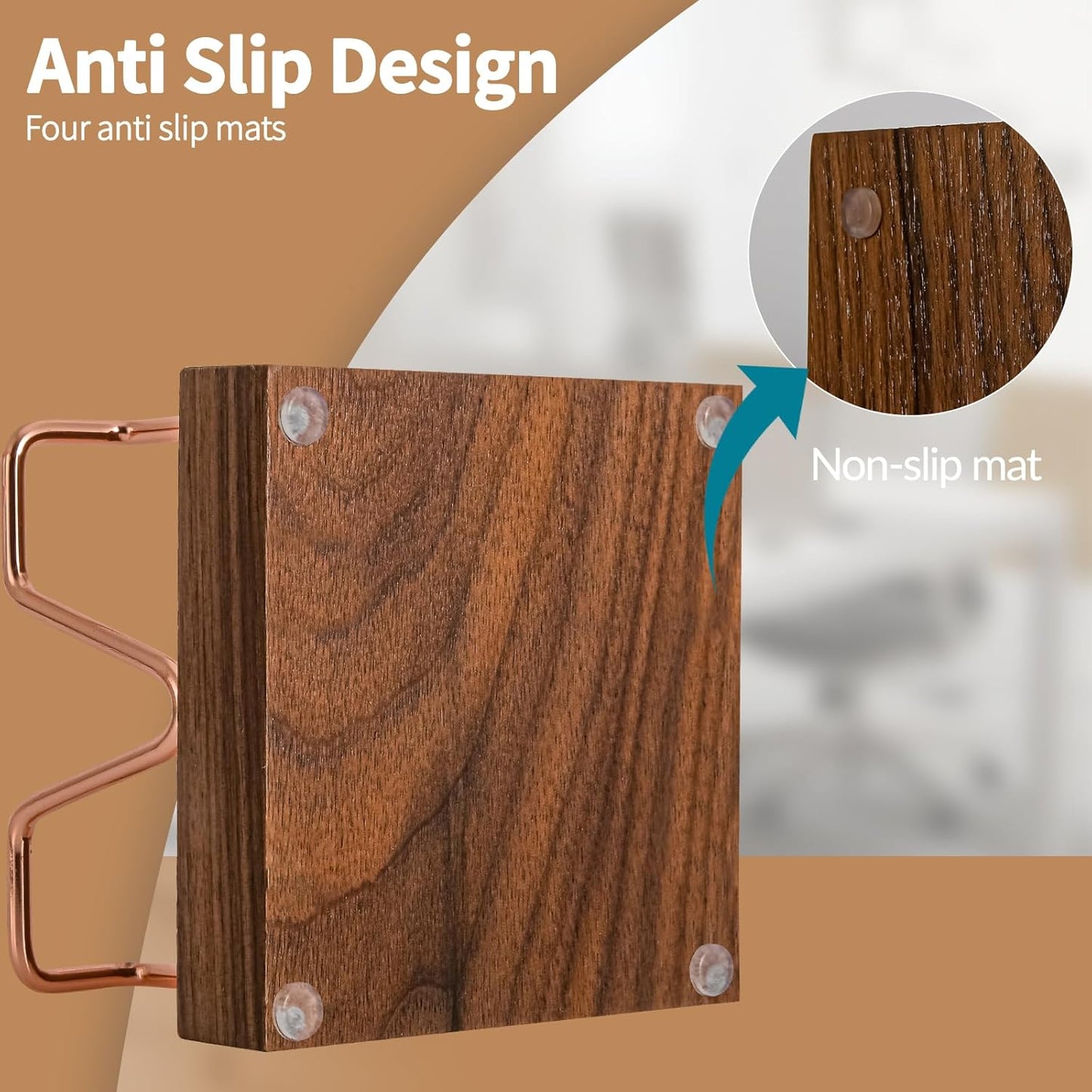 Walnut Wood Sticky Note Holder, 3 x 3 inch Self Stick Note Pad Holder, Post It Note Dispenser Desk Accessories for School and Office Desk Organizer, Gold