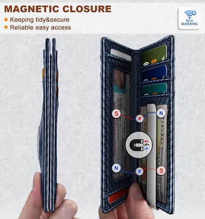 BULLIANT Men Airtag Wallet,Slim Wallet Money Clip Card Holder Magnetic Closure 12 Cards in Front Pocket RFID Blocking