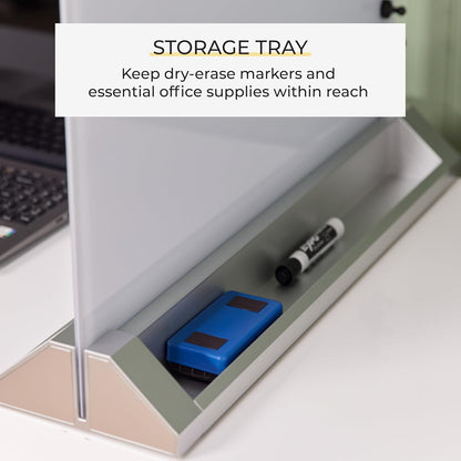 ECR4Kids MessageStor Glass Dry-Erase Board with Storage Stand and Magnets, White Board, White