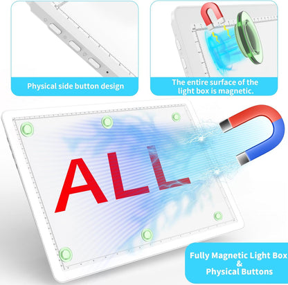 Phylosal Rechargeable A4 LED Light Pad with Built-in Stand, Magnetic Tracing Light Box for Drawing, Diamond Art Light Board with Side Button, Super Bright Light Table for Diamond Painting, Sketching