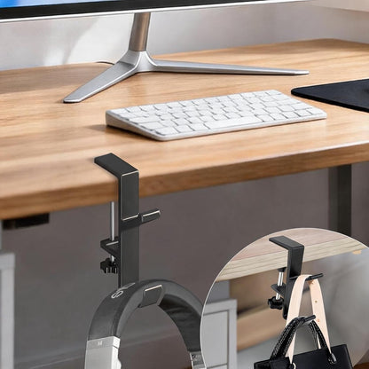 Desk Mount Bag Holder Hook Clamp,On Backpack Hanger Portable Desk Mount Headphones Holder for Reduce Desk Clutter Table Desk Table Hanging Storage (1 Pcs-Double Hook White)