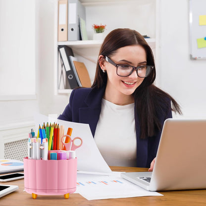 360 Rotating Pencil Pen Holder for Desk, White Pen Organizer with 6 Slots, Cute Office Supplies, Desk Accessories for Office, School, Home