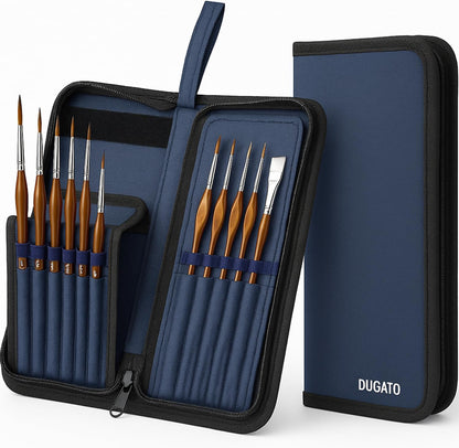 DUGATO Short Paint Brush Holder & Organizer 5.4x10.7 Inches, Blue Canvas Bag for Brushes up to 9.3" Length, Case with 15 Slots, Artist Brush Carrying Case (Brush Not Included)