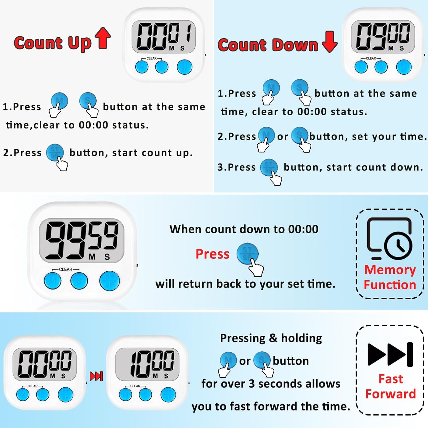 ZILLEEN Classroom Timers for Kids Classroom Magnetic Digital Kitchen Timers for Cooking Teachers Gym Game 6 Pcs