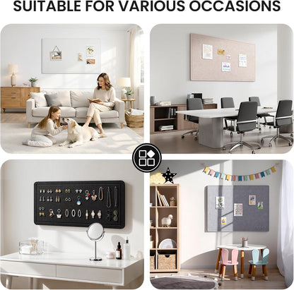 Large Bulletin Board, 35 X 17 Inches Felt Cork Board with 40 Pushpins, Foldable Felt Notice Pin Board Photo Display Board with Self-Adhesive Tape for Office Home School (Oatmeal, 35x17 inch)
