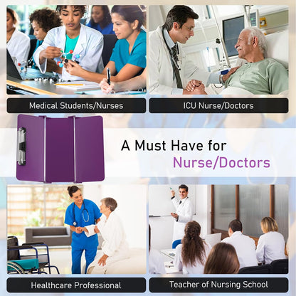 Nursing Clipboard Foldable, Foldable Clipboard w/Nursing Edition Cheat Charts,3 Layers Aluminum, Nurse Clip Board w/Low Profile Clip&Pen Clip Pocket for Nurses and Doctors,Light Blue