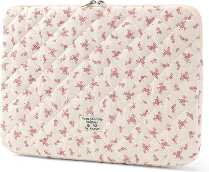 Puffy Laptop Sleeve 13 Inch Cute Quilted Laptop Protective Case Padded Floral Computer Sleeve for MacBook (A-Blue, 13 Inch)