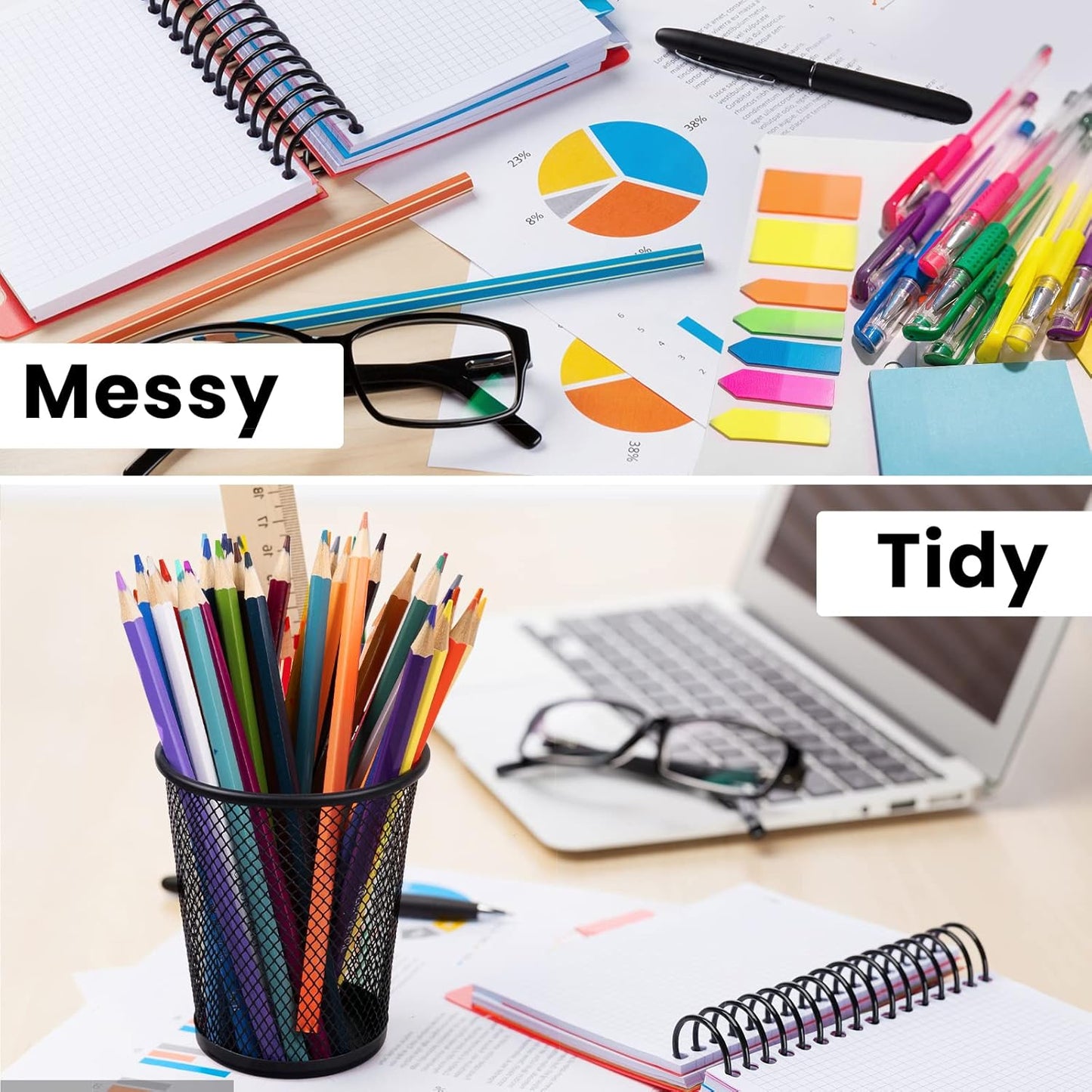 QYH Mesh Pen Cup Metal Pencil Holder for Desk 6 Packs Black Pen Organizer Office 3.54x3.93 Inch