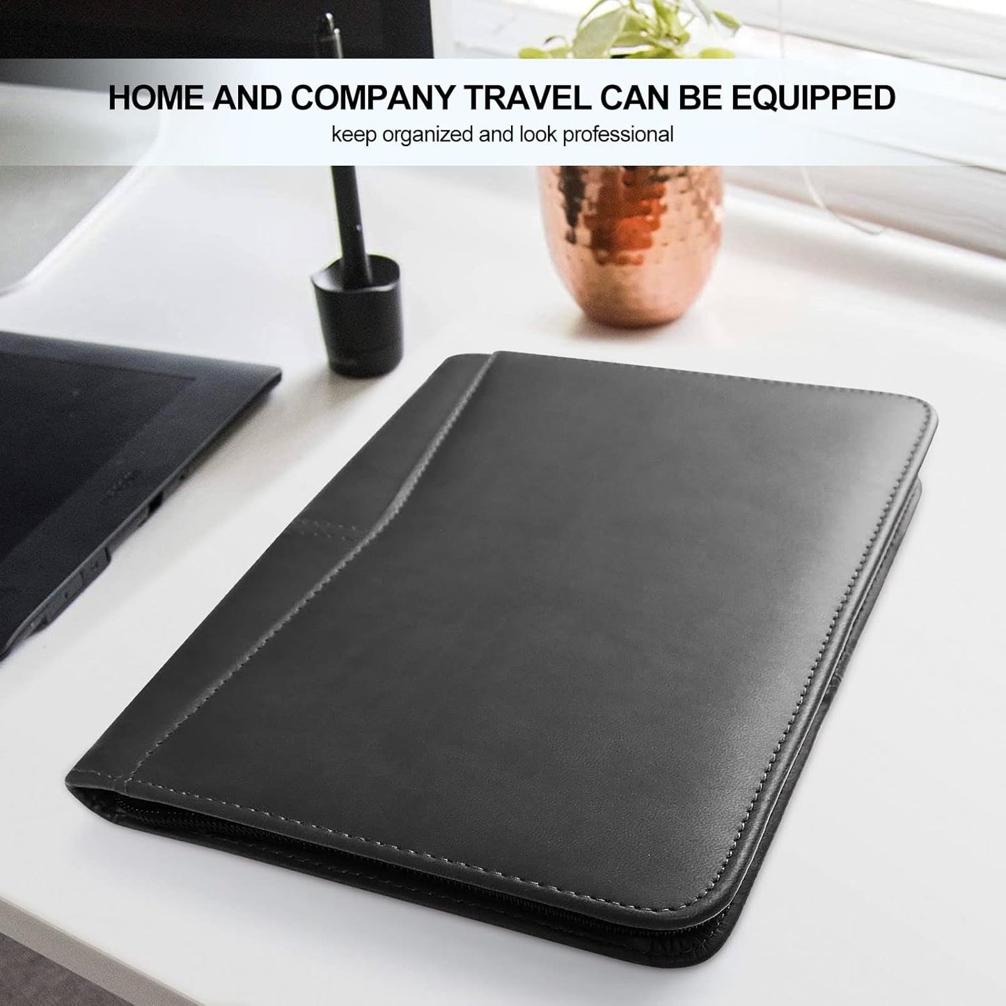 Mini Leather Zippered Padfolio Portfolio Binder 5 x 8 Legal Writing Pad, Professional Business Portfolio for Men & Women, Card Holder, Notepad Clipboard Holder (Black)